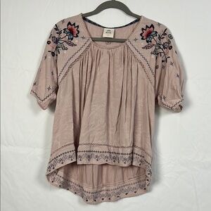 KNOX ROSE EMBROIDERED BOHO TOP SZ M PINK